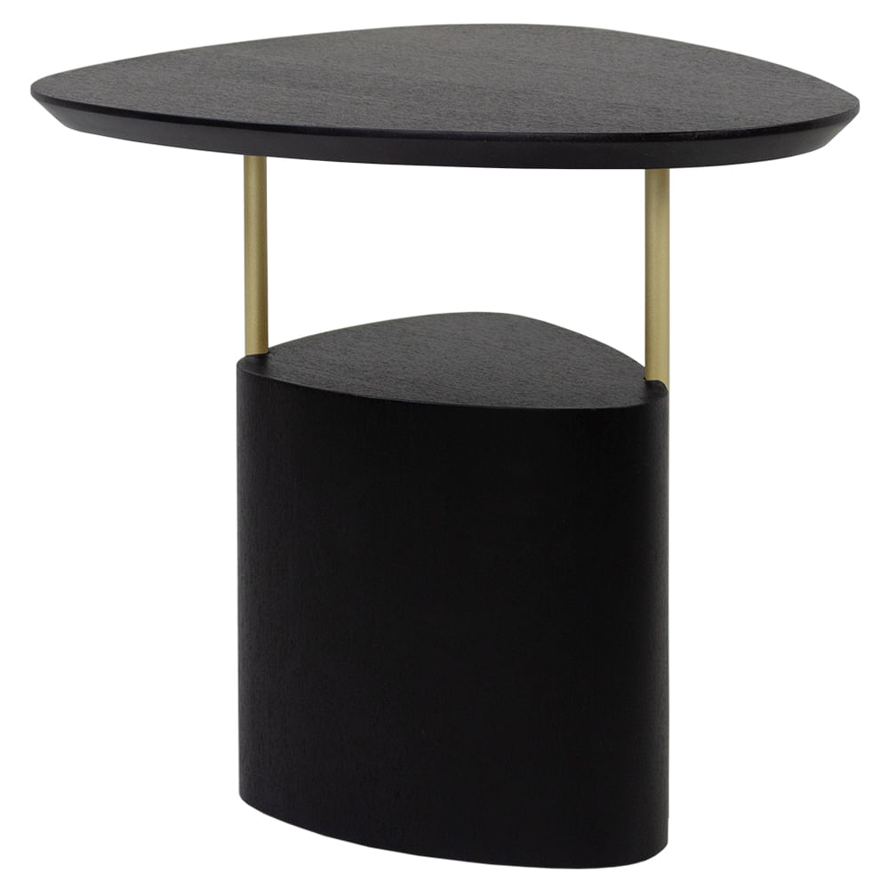 Mesa Lateral Baixa Oslo Tampo e Base Ebanizado e Haste Gold 1